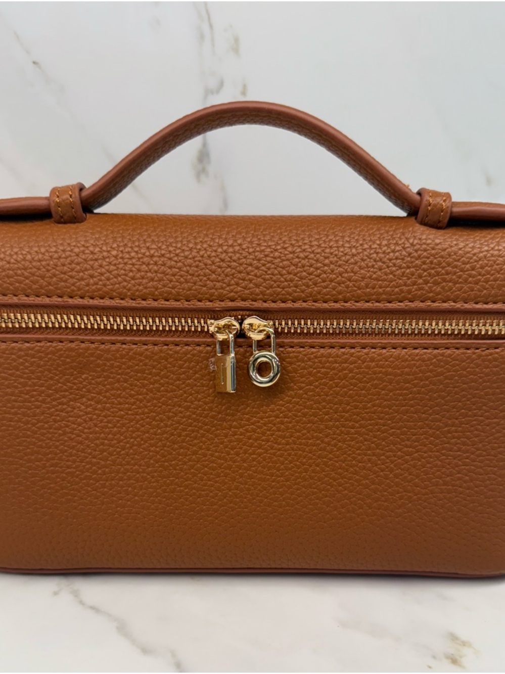 Leather Top-Handle Bag in Cognac Brown